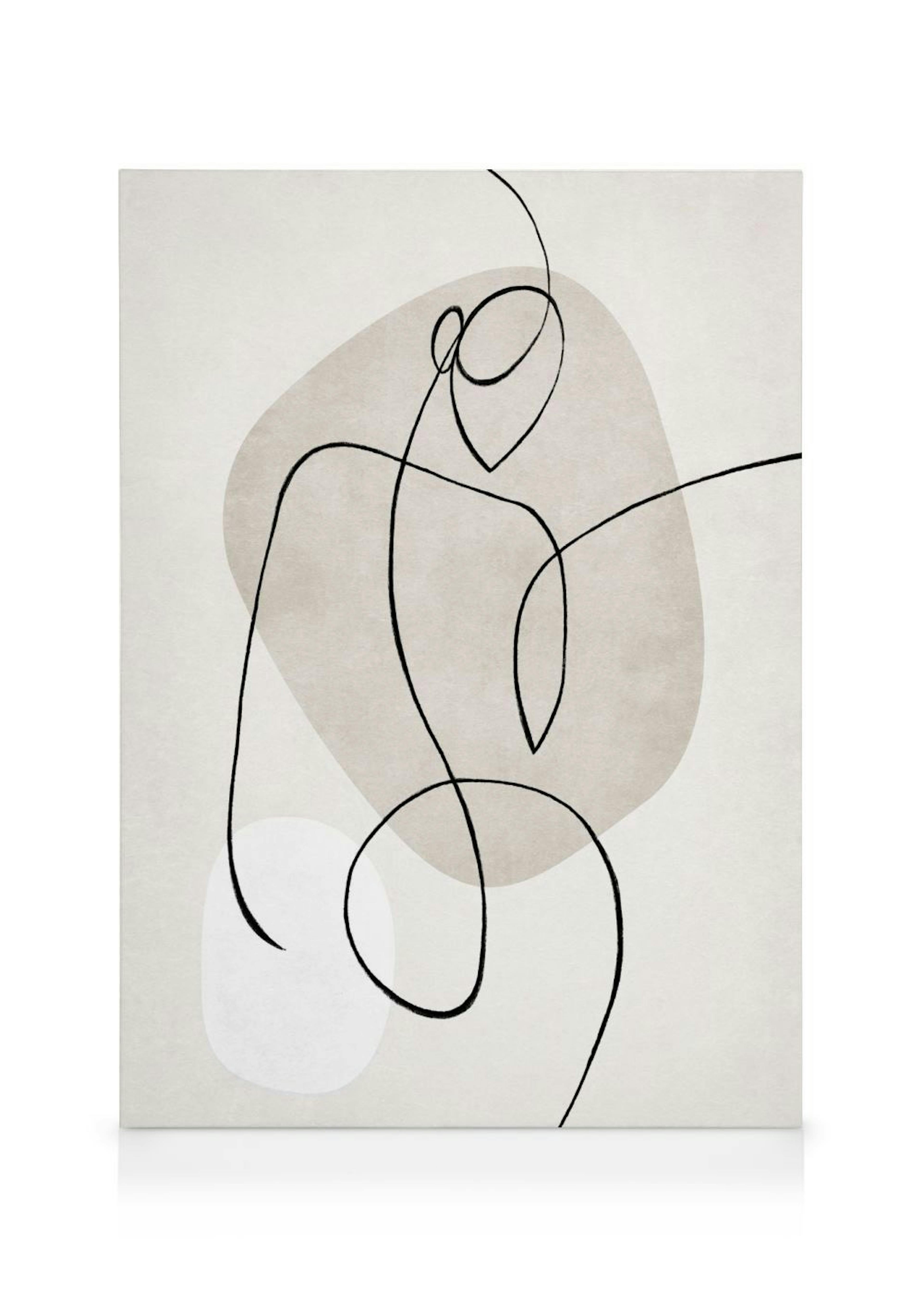 Artful Lines No2 canvas print: abstract line art illustration of a body against a beige background with beige and white shapes.