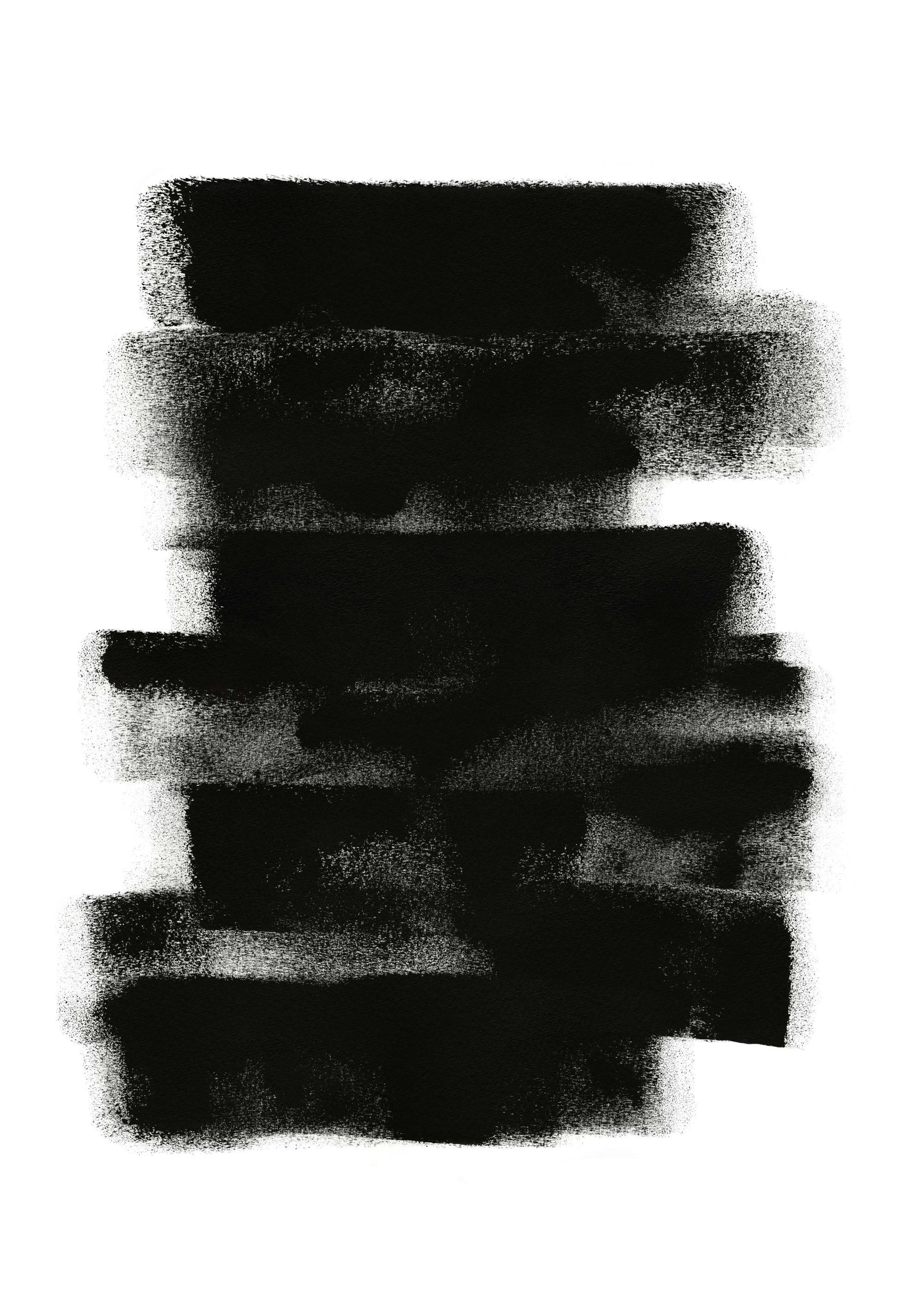 Black textured brush strokes forming horizontal layers, creating a bold, paint-like effect on a white background.