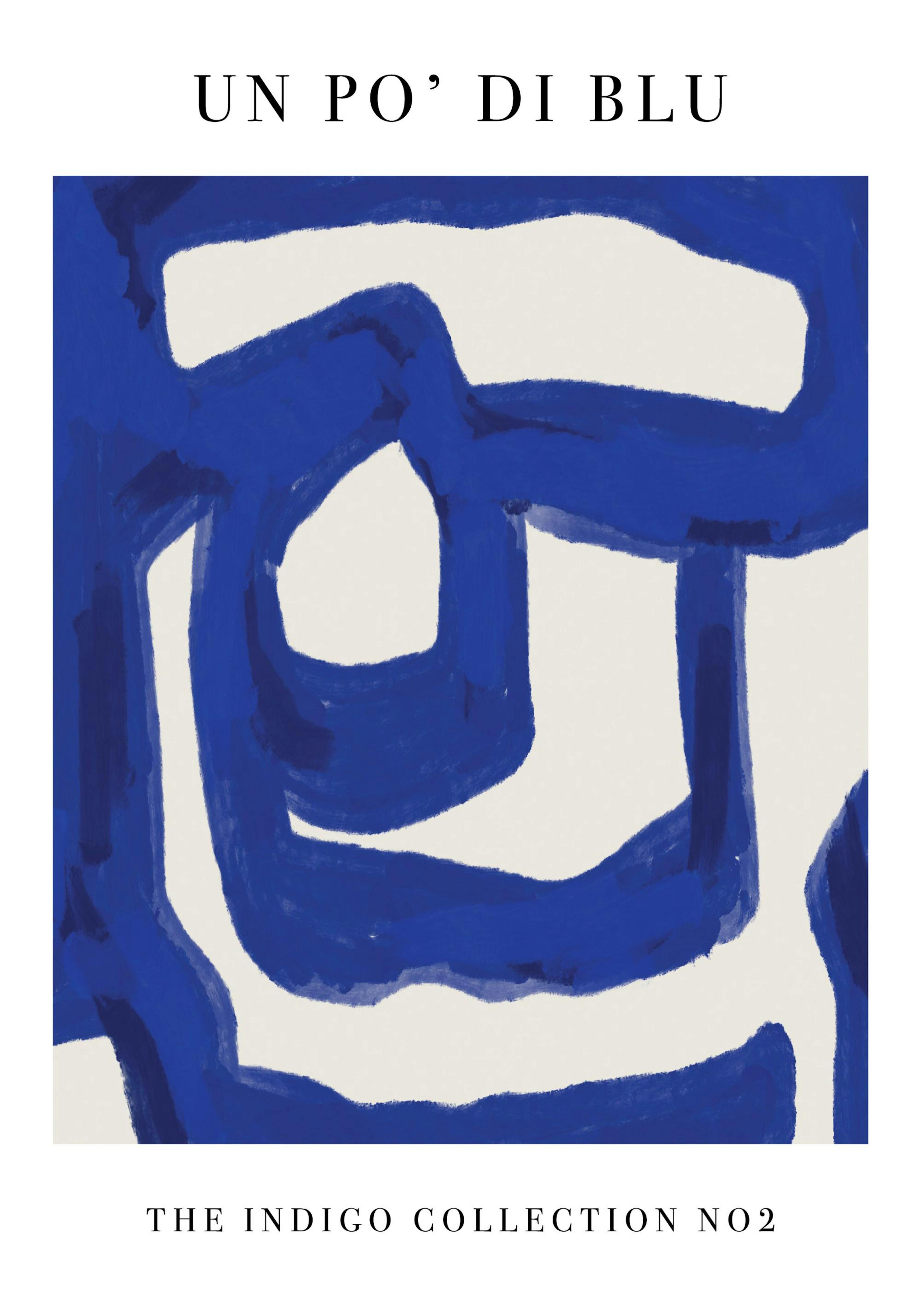 Affiche abstraite avec des lignes bleues épaisses sur fond beige clair, style typographie artistique